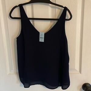 NWT LOFT Double V-Neck Sleeveless Blouse in Navy, XXSP